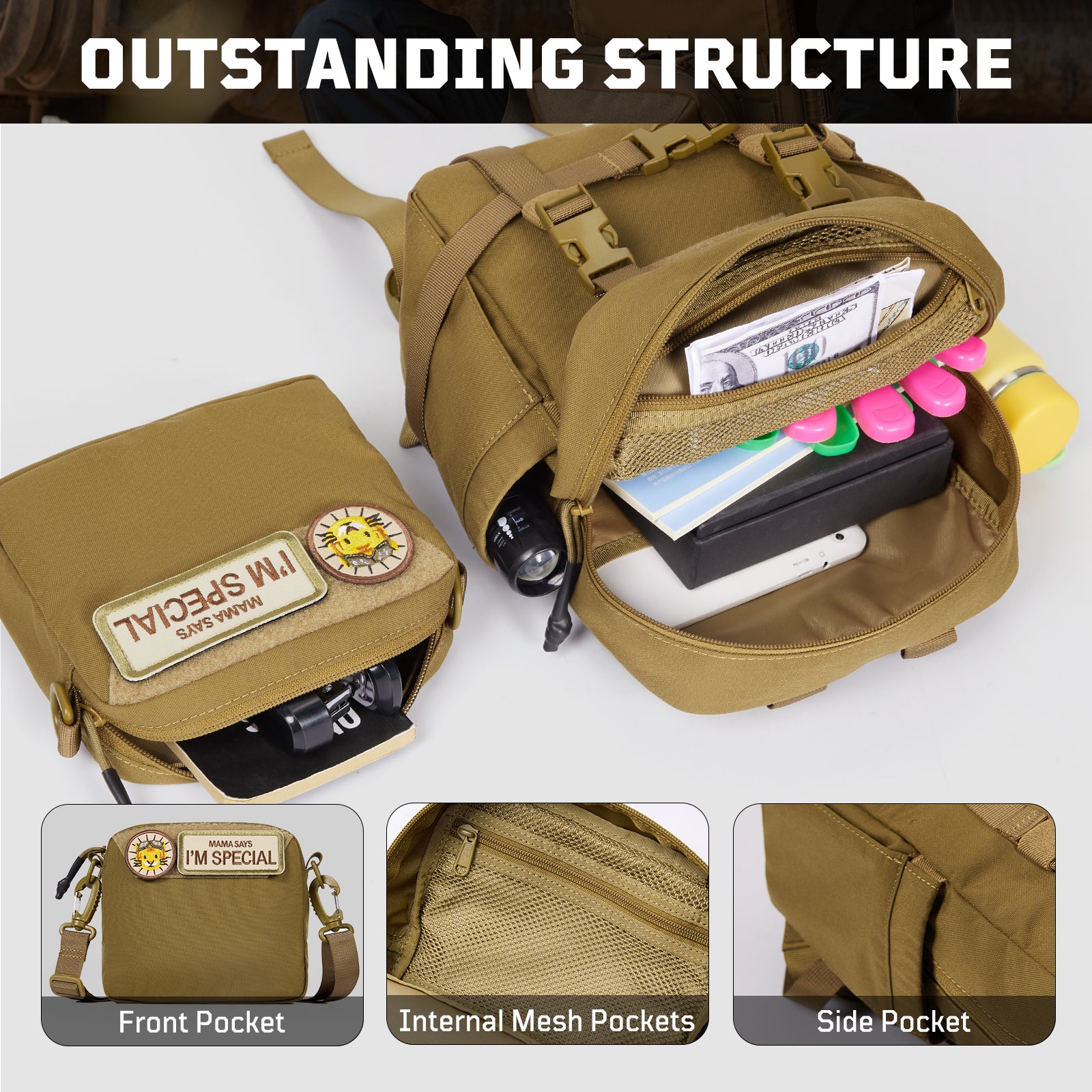 1TG Tactical Multi-purpose backpack big structure schoolbag for kid